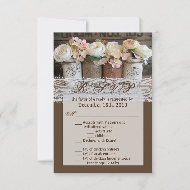 3.5x5 R.S.V.P. Card Mason Jar Wildflowers Barn Woo (Front)