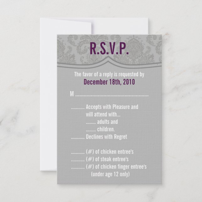 3.5x5 R.S.V.P. Card Modern Grey Damask (Front)