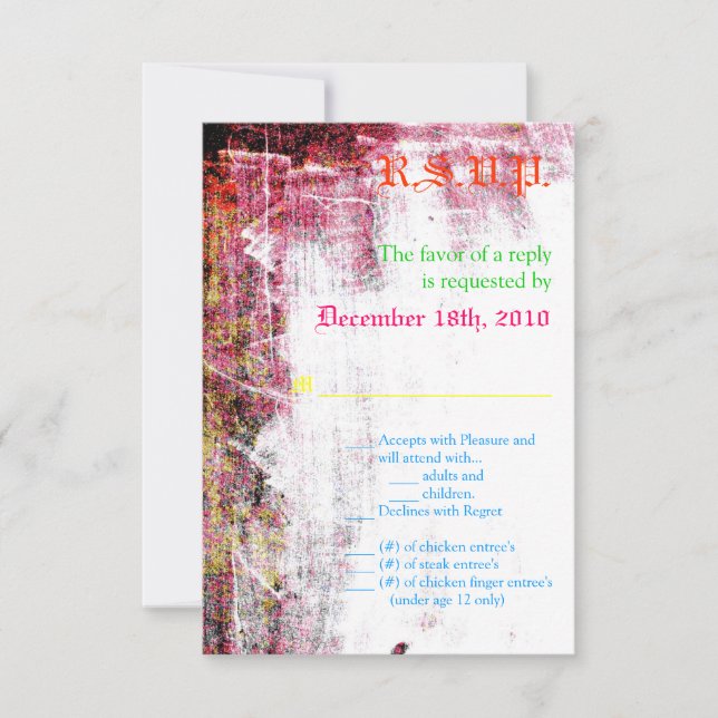 3.5x5 R.S.V.P. Card Neon Grunge Scratch Colour Hot (Front)