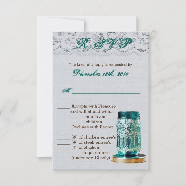 3.5x5 R.S.V.P. Card Rustic Country Mason Jar Lace (Front)