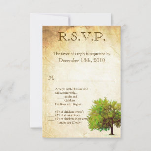 3.5x5 R.S.V.P. Card Spring Tree Aged Paper Vintage