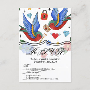 3.5x5 R.S.V.P. Card Traditional Bird Tattoo Saprro