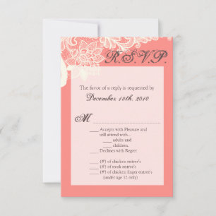 3.5x5 R.S.V.P. Card Vintage Victorian Lace Coral