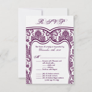 3.5x5 R.S.V.P. Card Wedding Plum Purple Damask