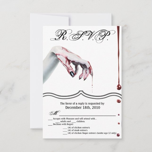 3.5x5 R.S.V.P. Card zombie blood drip vampire Goth (Front)