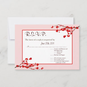 3.5x5 R.S.V.P Reply Card Red Cherry Blossom