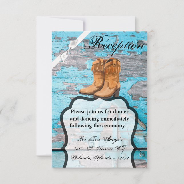 3.5x5 Reception Card Blue Wood Barn Door Boots (Front)