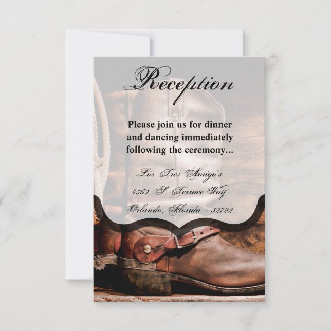3.5x5 Reception Card Cowboy Boots Barn Wood Rustic (Front)