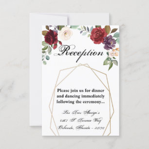 3.5x5 Reception Card Roses on White with Gold Geom