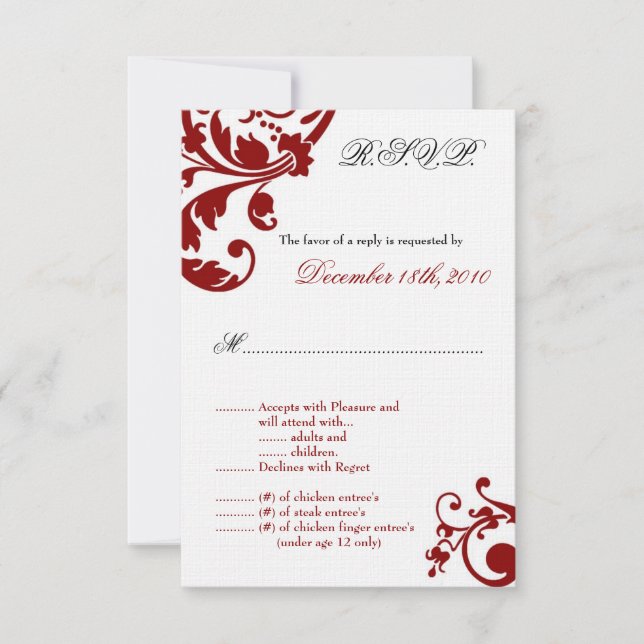 3.5x5 Red Floral Filigree R.S.V.P. Card (Front)