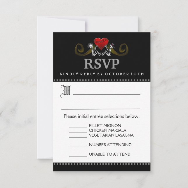 3.5x5 RSVP Card with Menu Selections - Skeletons (Front)