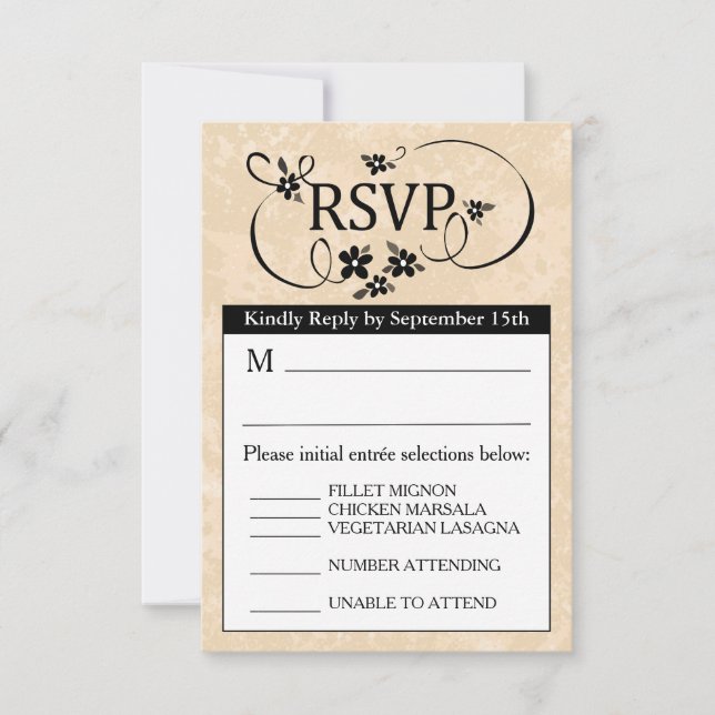 3.5x5 RSVP Menu Card - Gold White & Black Floral (Front)
