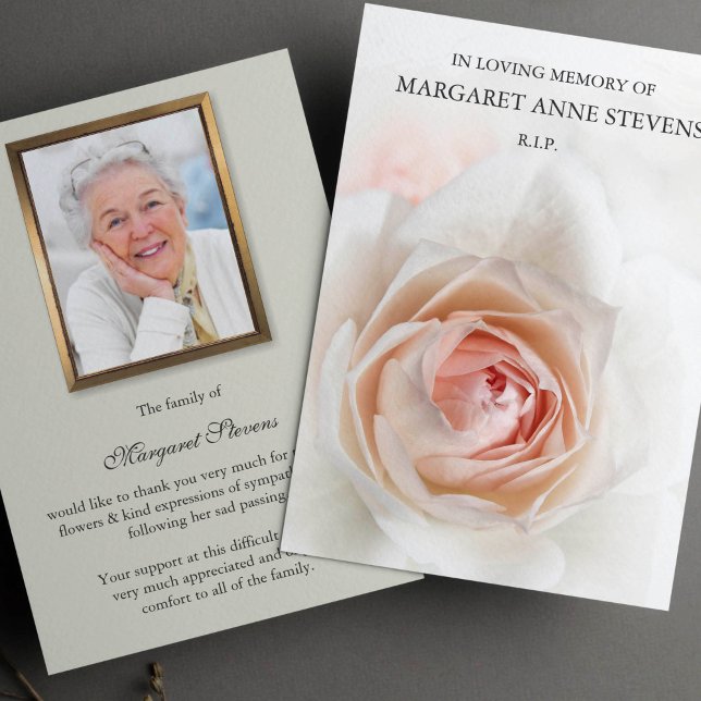 3.5x5 Thank You Custom Funeral Photo Sympathy Invitation (Beautiful Rode Sympathy Memorial Funeral Thank You Card)