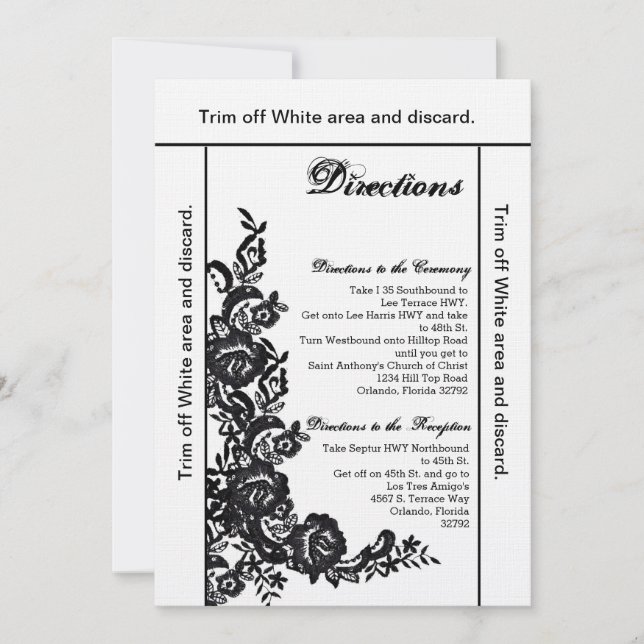 3.5x6 Carte de direction Black Lace Damask Antique (Devant)