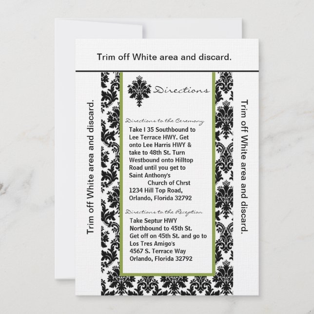 3.5x6 Directions Card Black Gree Damask (Front)
