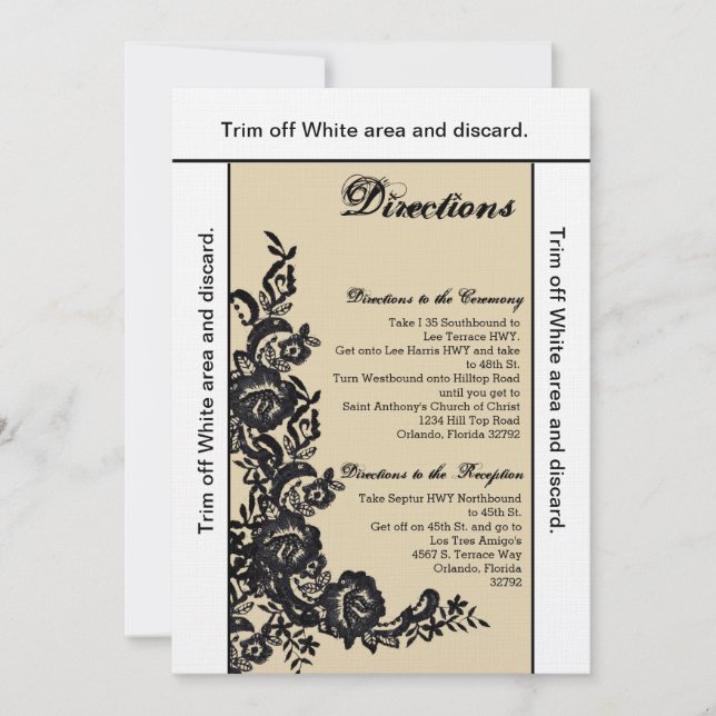 3.5x6 Directions Card Black Lace Damask Antique (Front)