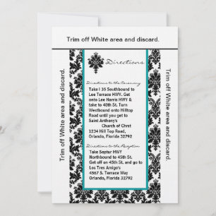 3.5x6 Directions Card Black Teal Damask