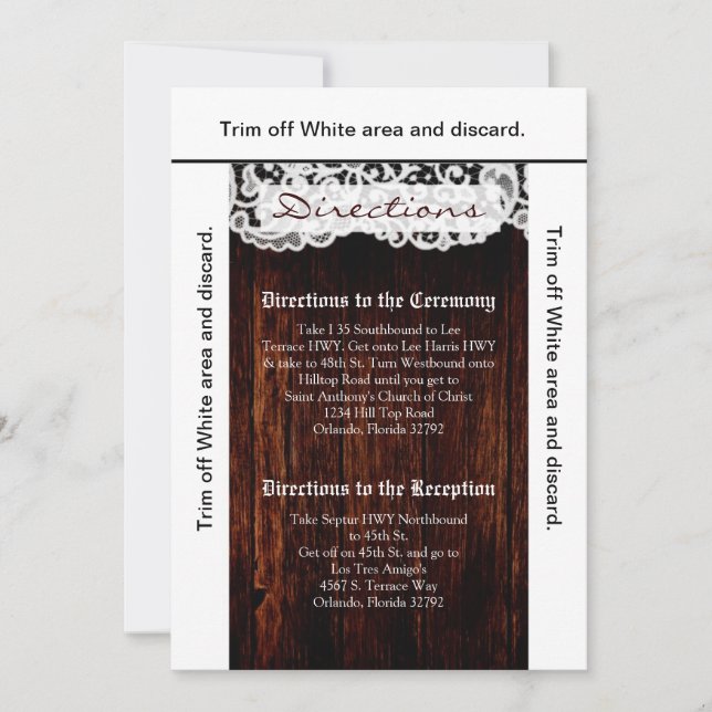 3.5x6 Directions Card Country Dark Barn Wood Lace (Front)