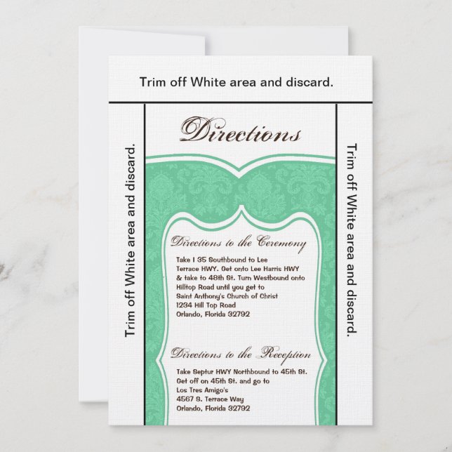 3.5x6 Directions Card Mint Green Damask (Front)
