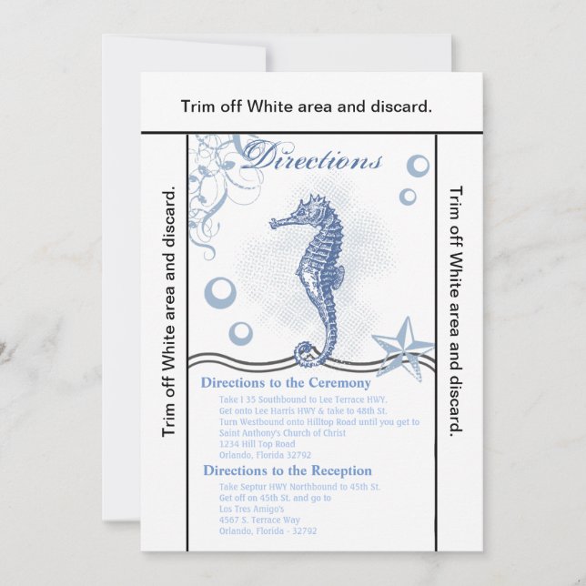 3.5x6 Directions Card Seahorse Sea Ocean Beach (Front)
