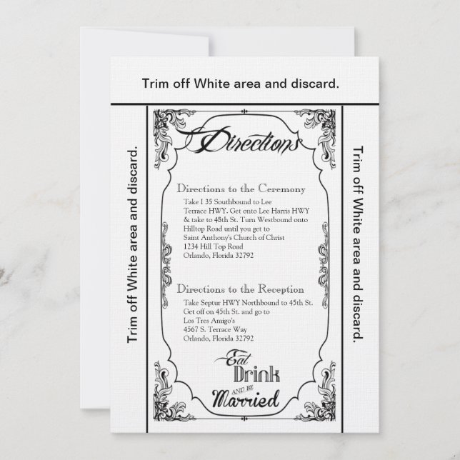 3.5x6 Directions Carte Manger Boire Se Marier Blan (Devant)