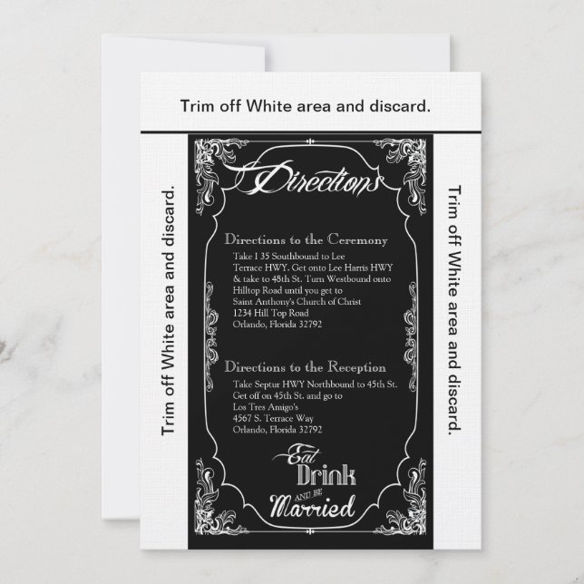 3.5x6 Directions Carte Manger Boire Se Marier Noir (Devant)