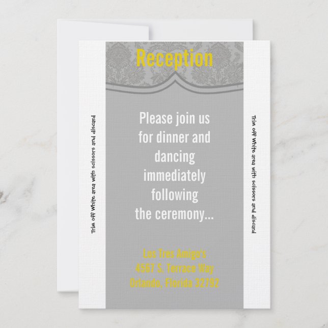 3.5x7 Carte de réception moderne gris Damas (Devant)