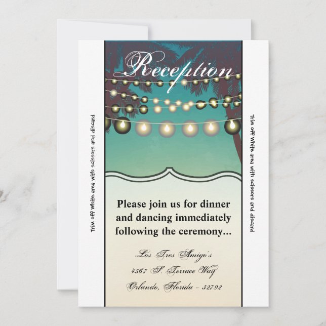 3.5x7 Reception Card Beach Sunset Palm Trees Strin (Front)