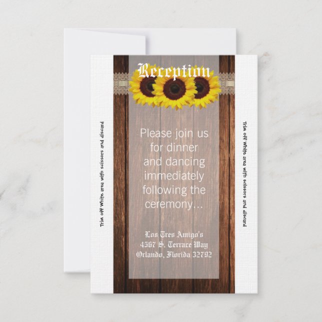 3.5x7 Reception Card Country Sunflower Wood Lace (Front)