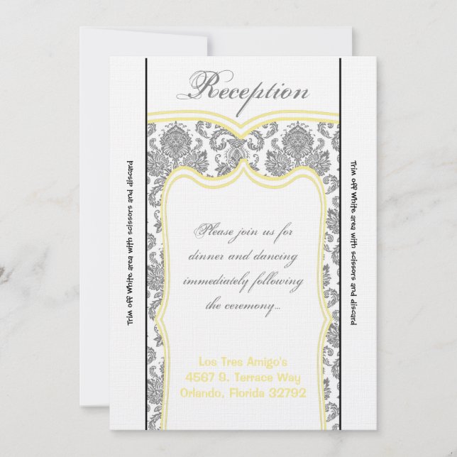 3.5x7 Reception Card Grey Yellow Damask (Front)