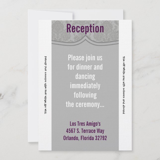 3.5x7 Reception Card Modern Grey Damask (Front)