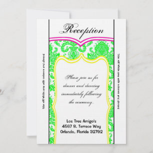 3.5x7 Reception Card Neon Green Pink Orange Damask