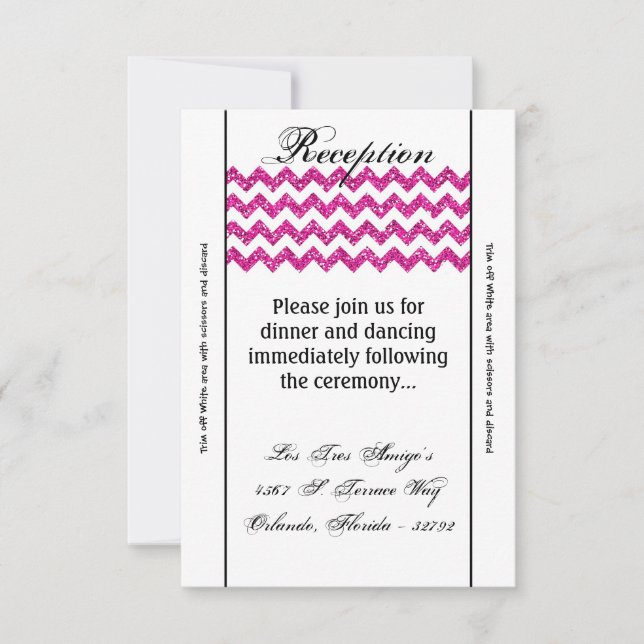 3.5x7 Reception Card Pink Glitter Chevron Stripe (Front)