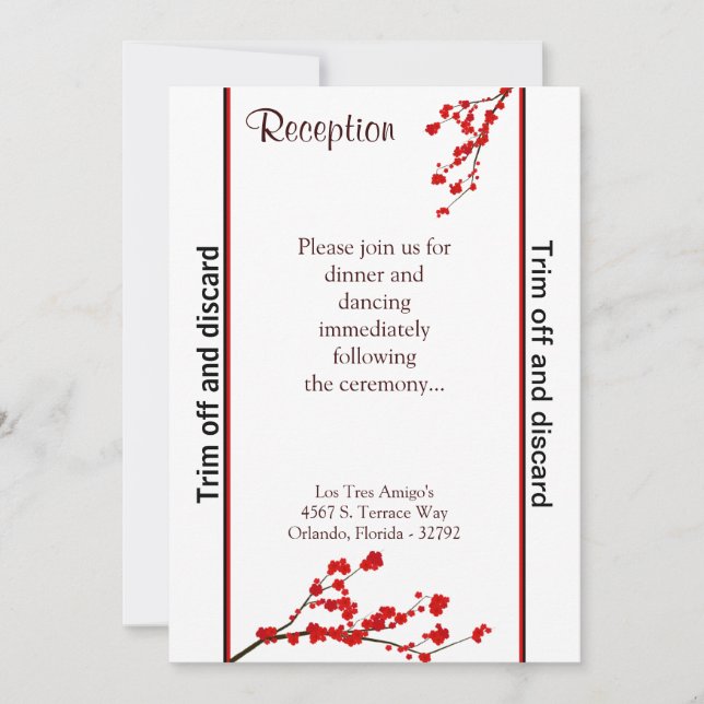 3.5x7 Reception Red Cherry Blossom Invitation (Front)