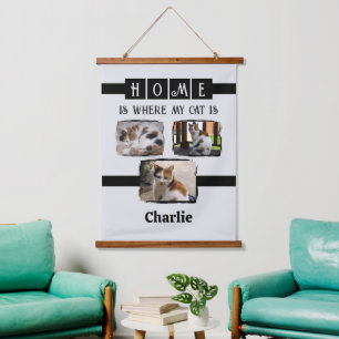3 animal pet photo collage grey black hanging tapestry