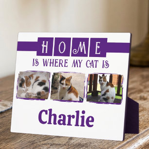 3 animal pet photo collage white purple plaque