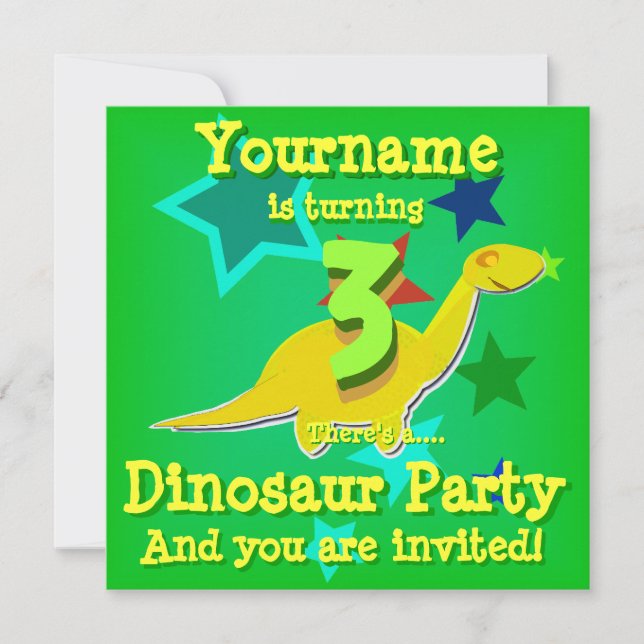 3 Anniversaire Dinosaures Invitations (Devant)