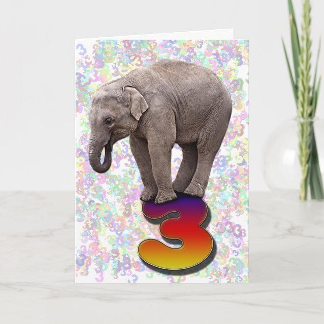 3 ans, une carte d'anniversaire d'éléphants heureu (Devant)