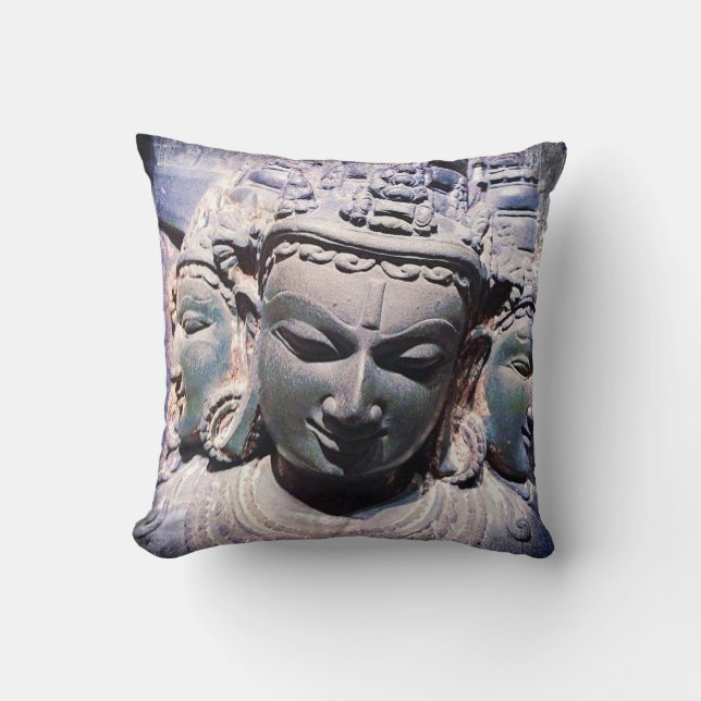 3 Asian Stone Faces Antique Statue Photo Stylish Throw Pillow (Front)