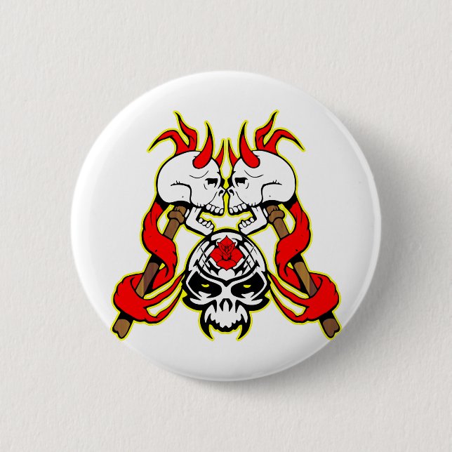3 Battle Skulls Tattoo 2 Inch Round Button (Front)