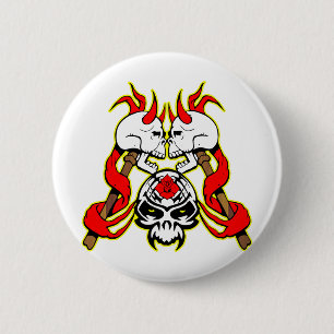 3 Battle Skulls Tattoo 2 Inch Round Button