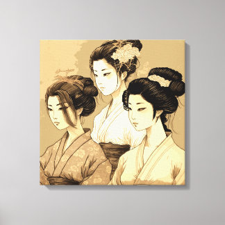 3 beautiful japanese girls canvas print