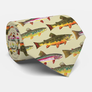 3 Big Beautiful Trout Fly Fishing Fishermen Tie