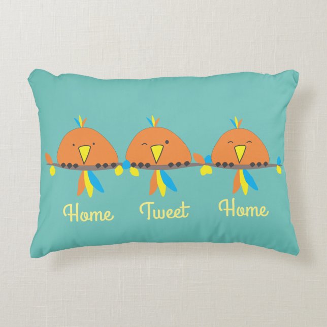 3 Birds on a Wire Home Tweet Home Accent Pillow (Front)