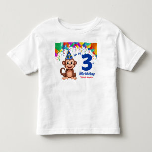 3 Birthday Personalisable T-Shirt, Monkey Party Toddler T-shirt