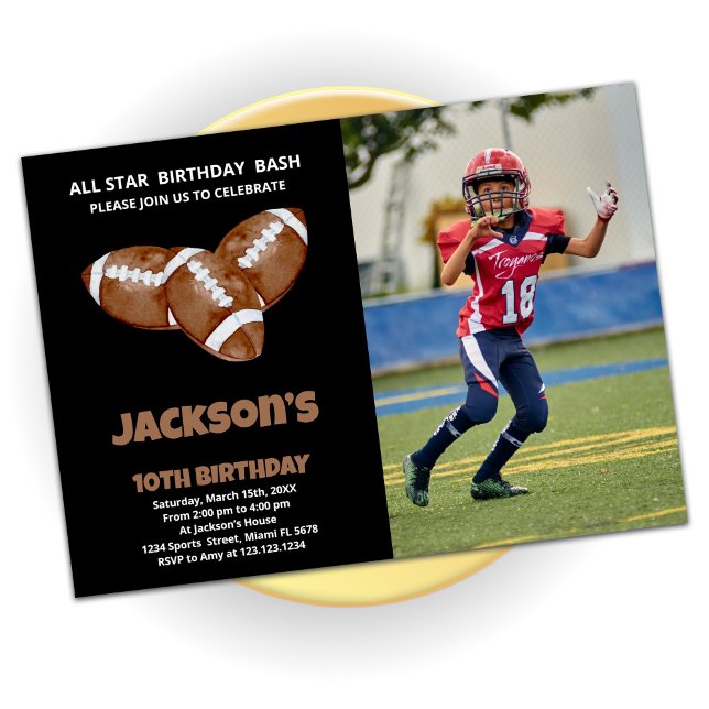 3 Black Brown Football Birthday Invitations photo (Creator Uploaded)