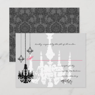 3 Black Chandeliers Pink Accent Wedding RSVP Card