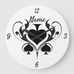 3 Black Spades Tribal Thunder_Cove Large Clock
