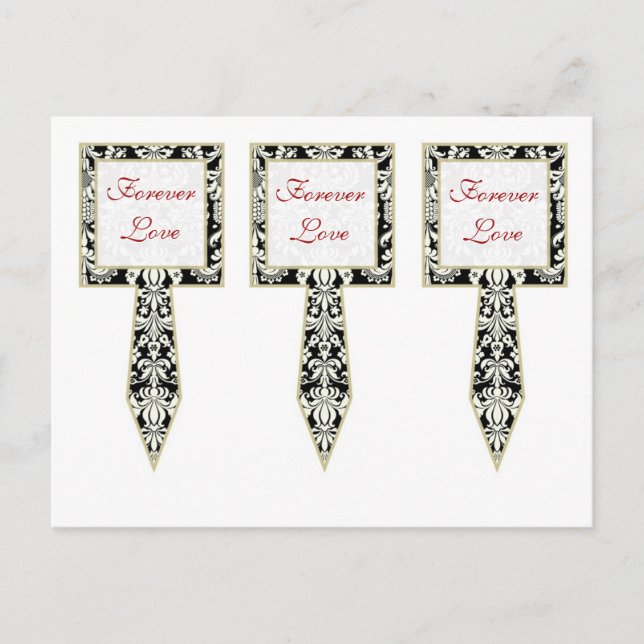 3 Black/White Damask Wedding Cup Cake Picks Postcard (Front)