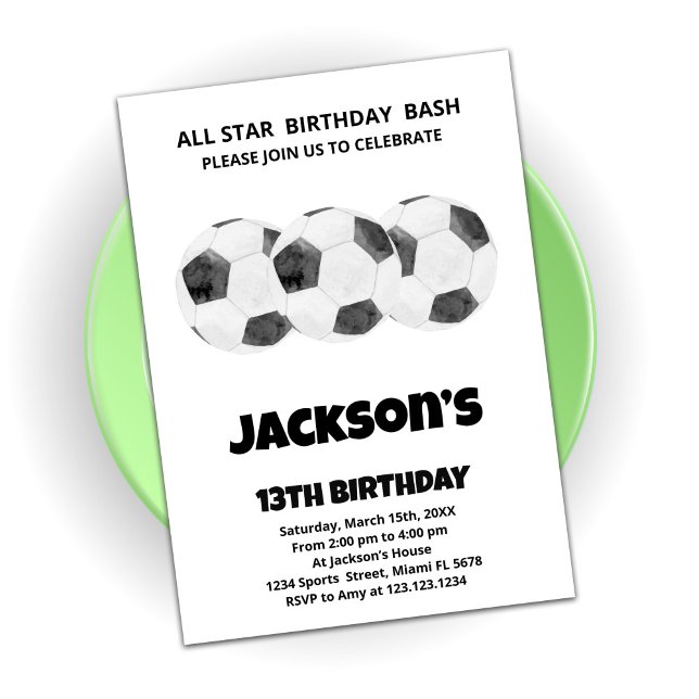 3 Black White Soccer Invitations Anniversaire (Créateur téléchargé)